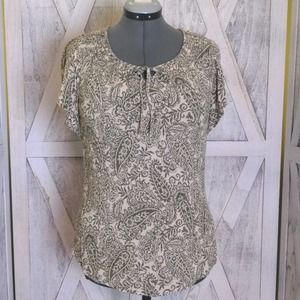 Croft & Barrow Olive/Cream Paisley Blouse Medium